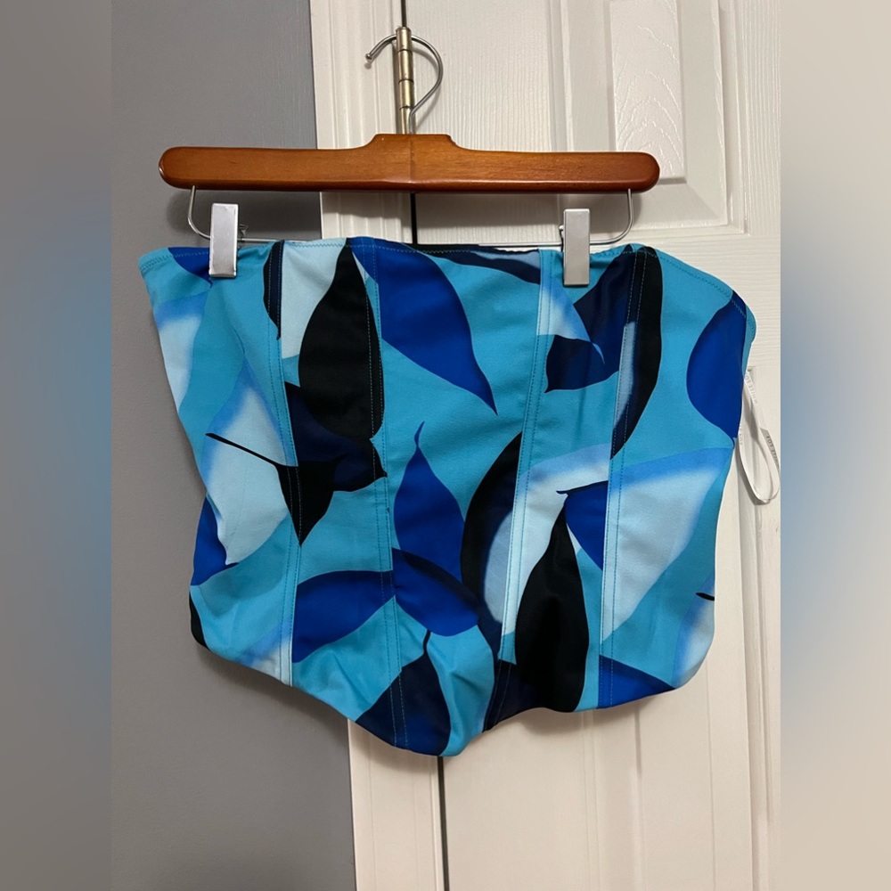 White fox boutique Count Me In Bustier Blue Leaf Print corset top